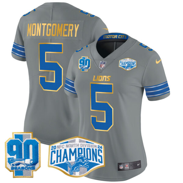 Women's Detroit Lions 2024 NFC North Division Champions Patch Gold Trim Vapor Limited Jersey - All Stitched - Image 44