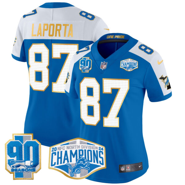Women's Detroit Lions 2024 NFC North Division Champions Patch Gold Trim Vapor Limited Jersey - All Stitched - Image 22