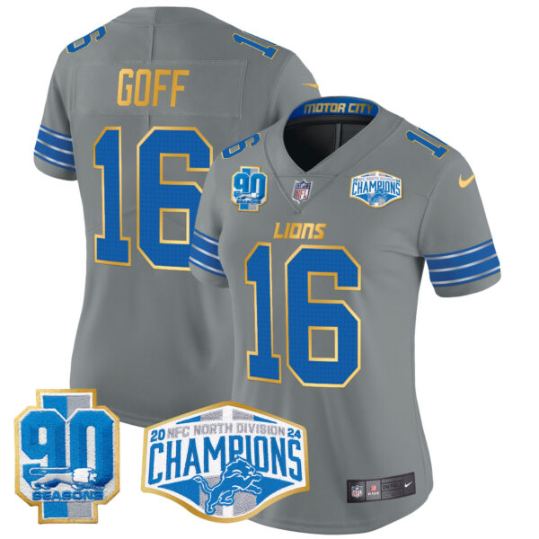 Women's Detroit Lions 2024 NFC North Division Champions Patch Gold Trim Vapor Limited Jersey - All Stitched - Image 41