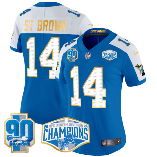 Women's Detroit Lions 2024 NFC North Division Champions Patch Gold Trim Vapor Limited Jersey - All Stitched - Image 19