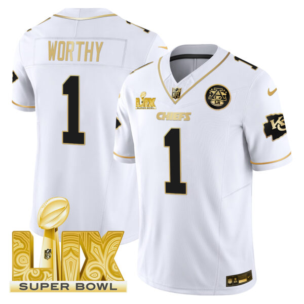 Men's Chiefs Super Bowl LIX Patch Gold Vapor Limited Jersey - All Stitched - Image 23