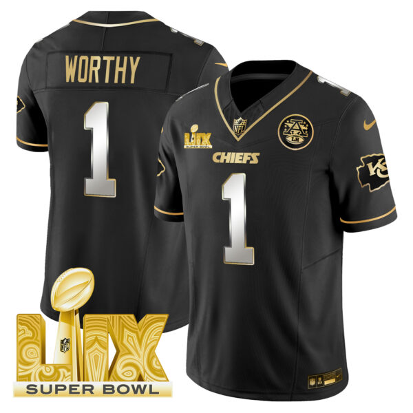 Men's Chiefs Super Bowl LIX Patch Gold Vapor Limited Jersey - All Stitched - Image 47