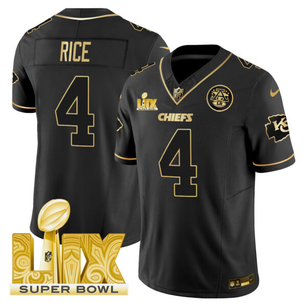 Men's Chiefs Super Bowl LIX Patch Gold Vapor Limited Jersey - All Stitched - Image 32