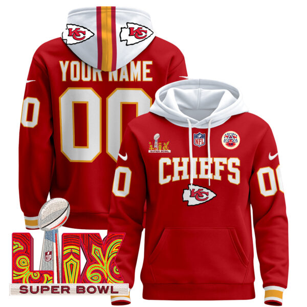 Kansas City Chiefs Super Bowl LIX Patch Custom Pullover Hoodie - All Stitched - Image 2