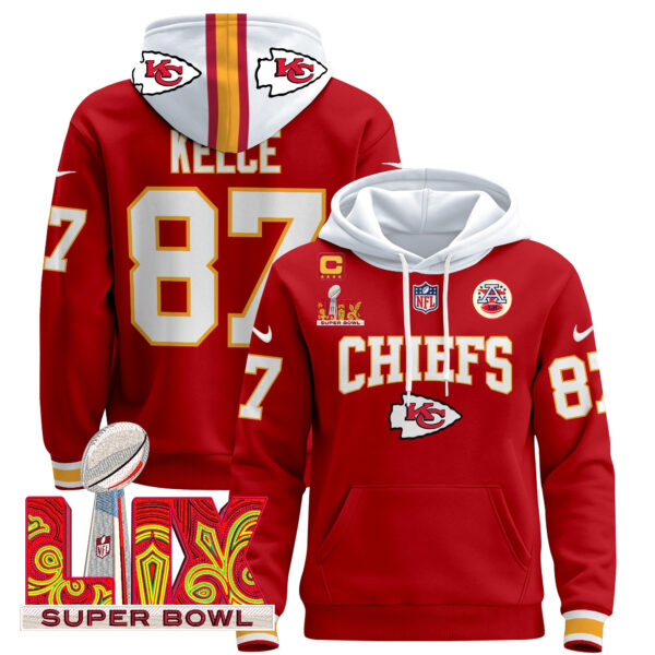 Men's Kansas City Chiefs Super Bowl LIX Patch Pullover Hoodie - All Stitched - Image 3