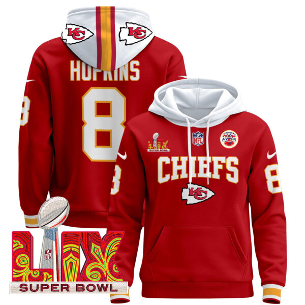 Men's Kansas City Chiefs Super Bowl LIX Patch Pullover Hoodie - All Stitched - Image 9