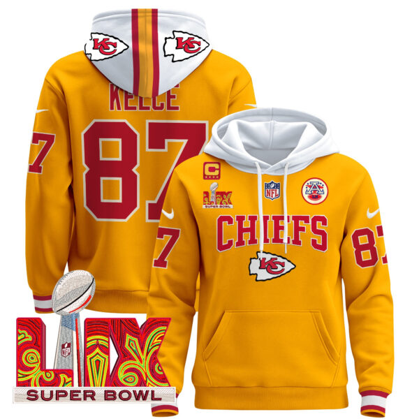 Men's Kansas City Chiefs Super Bowl LIX Patch Pullover Hoodie - All Stitched - Image 23