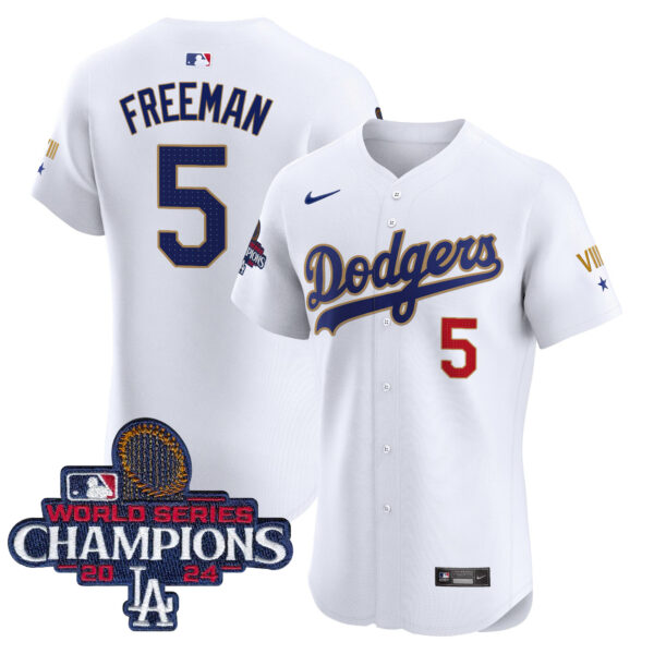 Men's Dodgers 2024 World Series Champions Gold Trim Vapor Premier Elite Jersey V3 - All Stitched - Image 4