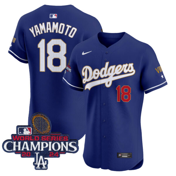 Men's Dodgers 2024 World Series Champions Gold Trim Vapor Premier Elite Jersey V3 - All Stitched - Image 18