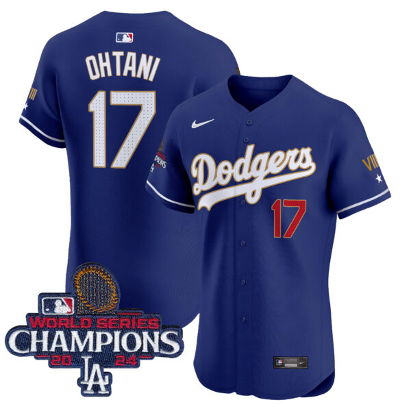Men's Dodgers 2024 World Series Champions Gold Trim Vapor Premier Elite Jersey V3 - All Stitched - Image 12