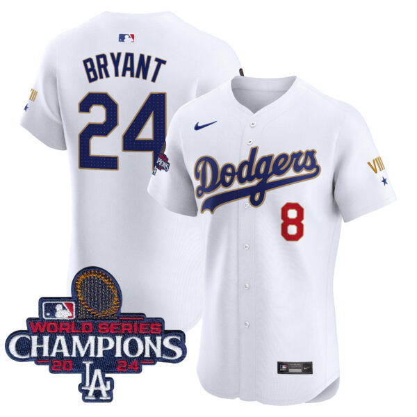Men's Dodgers 2024 World Series Champions Gold Trim Vapor Premier Elite Jersey V3 - All Stitched - Image 6