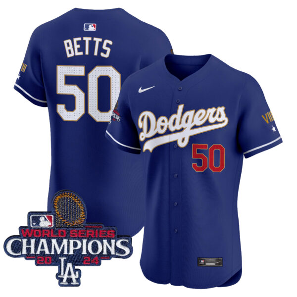 Men's Dodgers 2024 World Series Champions Gold Trim Vapor Premier Elite Jersey V3 - All Stitched - Image 14
