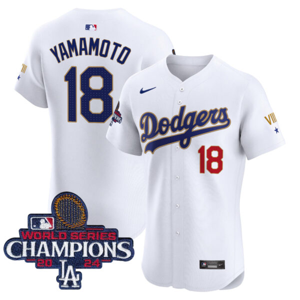 Men's Dodgers 2024 World Series Champions Gold Trim Vapor Premier Elite Jersey V3 - All Stitched - Image 9