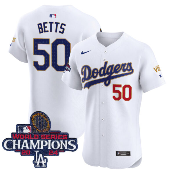 Men's Dodgers 2024 World Series Champions Gold Trim Vapor Premier Elite Jersey V3 - All Stitched - Image 5