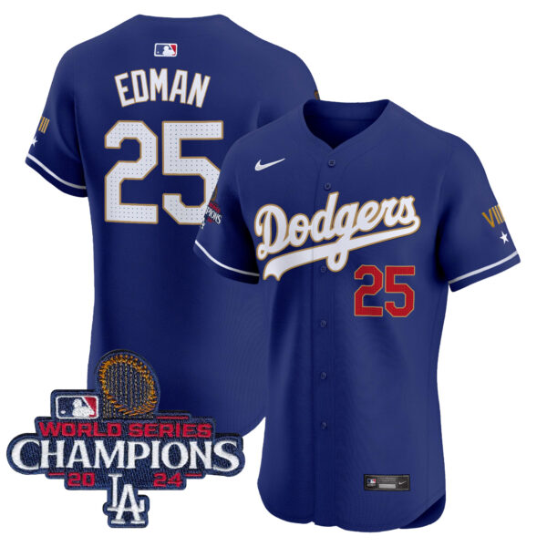 Men's Dodgers 2024 World Series Champions Gold Trim Vapor Premier Elite Jersey V3 - All Stitched - Image 19