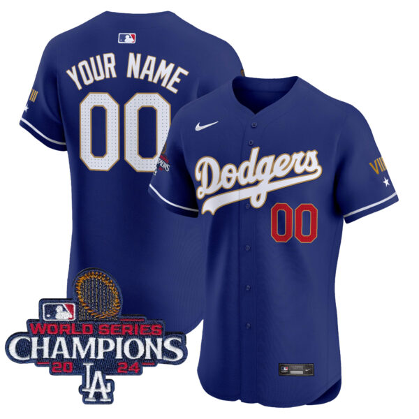 Dodgers 2024 World Series Champions Gold Trim Vapor Premier Elite Custom Jersey V3 - All Stitched - Image 2