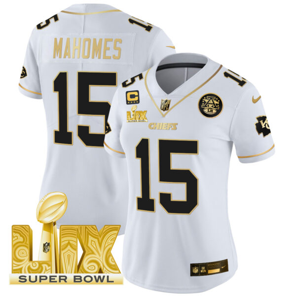 Women's Chiefs Super Bowl LIX Patch Gold Vapor Limited Jersey - All Stitched - Image 11