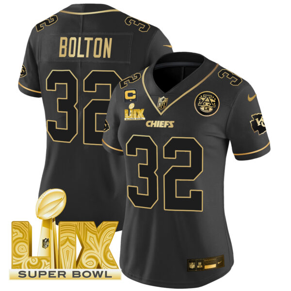 Women's Chiefs Super Bowl LIX Patch Gold Vapor Limited Jersey - All Stitched - Image 25