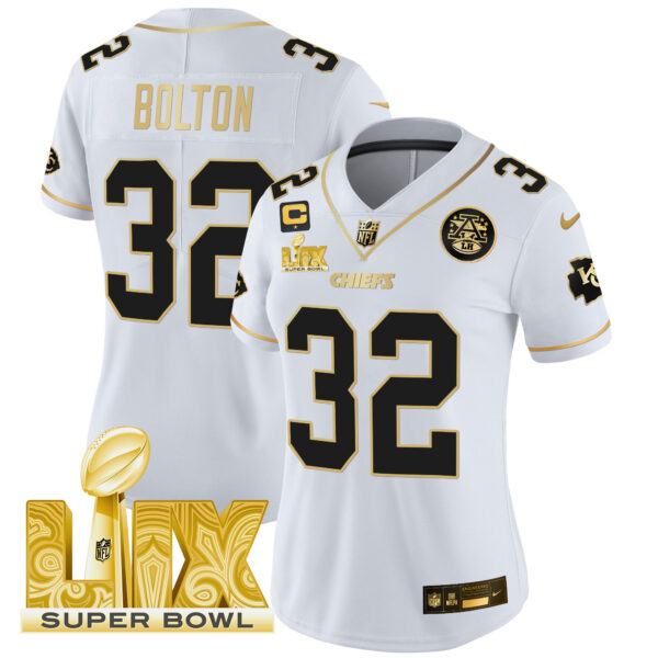 Women's Chiefs Super Bowl LIX Patch Gold Vapor Limited Jersey - All Stitched - Image 15