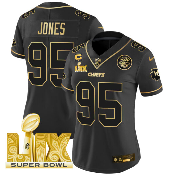 Women's Chiefs Super Bowl LIX Patch Gold Vapor Limited Jersey - All Stitched - Image 30