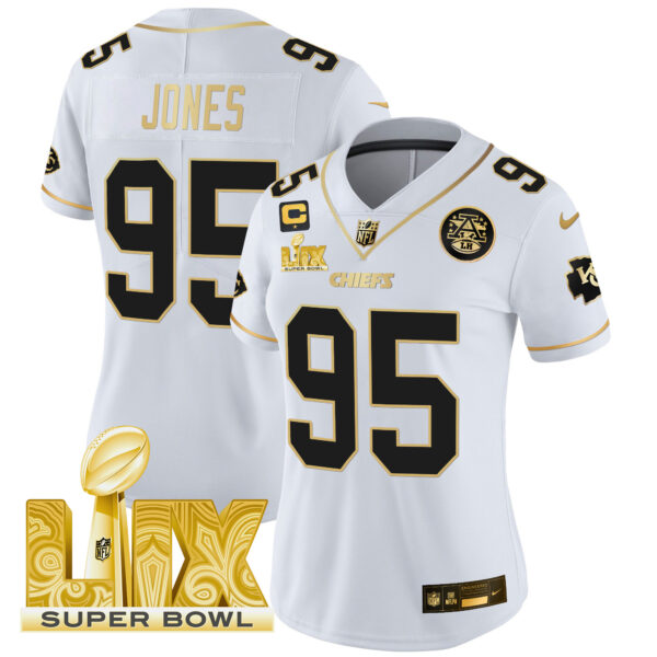 Women's Chiefs Super Bowl LIX Patch Gold Vapor Limited Jersey - All Stitched - Image 20
