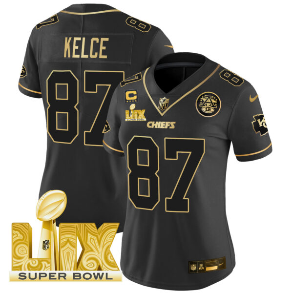 Women's Chiefs Super Bowl LIX Patch Gold Vapor Limited Jersey - All Stitched - Image 22