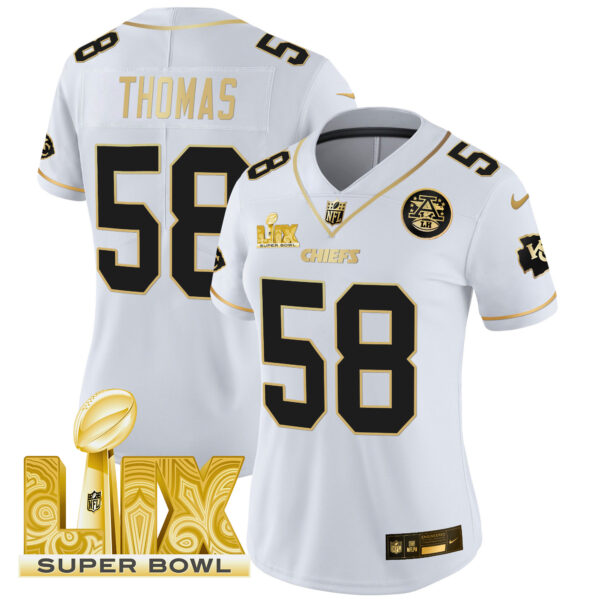 Women's Chiefs Super Bowl LIX Patch Gold Vapor Limited Jersey - All Stitched - Image 13