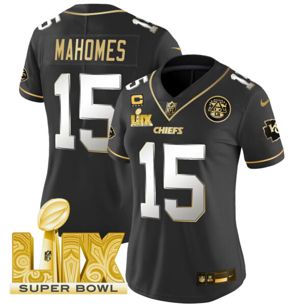 Women's Chiefs Super Bowl LIX Patch Gold Vapor Limited Jersey - All Stitched - Image 31