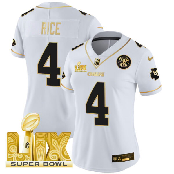 Women's Chiefs Super Bowl LIX Patch Gold Vapor Limited Jersey - All Stitched - Image 16