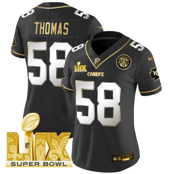 Women's Chiefs Super Bowl LIX Patch Gold Vapor Limited Jersey - All Stitched - Image 33