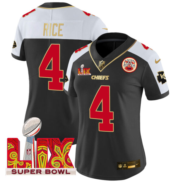 Women's Chiefs Super Bowl LIX Patch Gold Trim Vapor Limited Jersey - All Stitched - Image 6