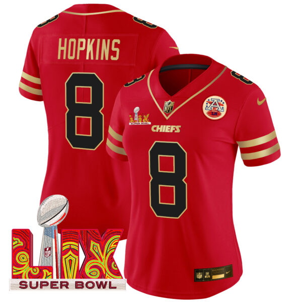 Women's Chiefs Super Bowl LIX Patch Gold Trim Vapor Limited Jersey - All Stitched - Image 38