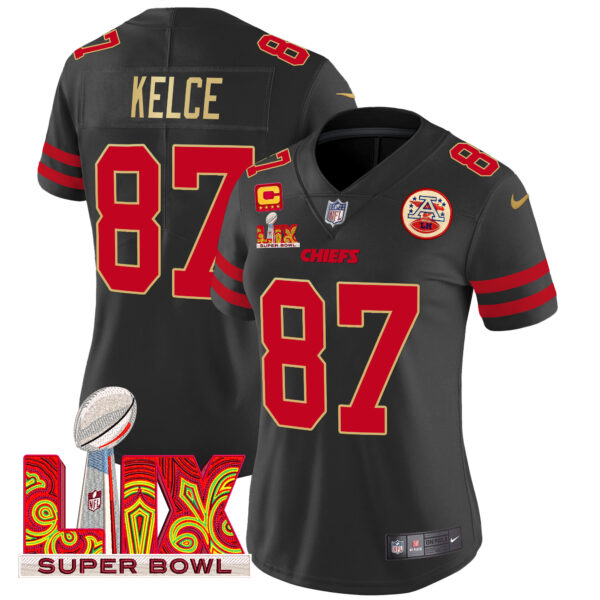 Women's Chiefs Super Bowl LIX Patch Gold Trim Vapor Limited Jersey - All Stitched - Image 22