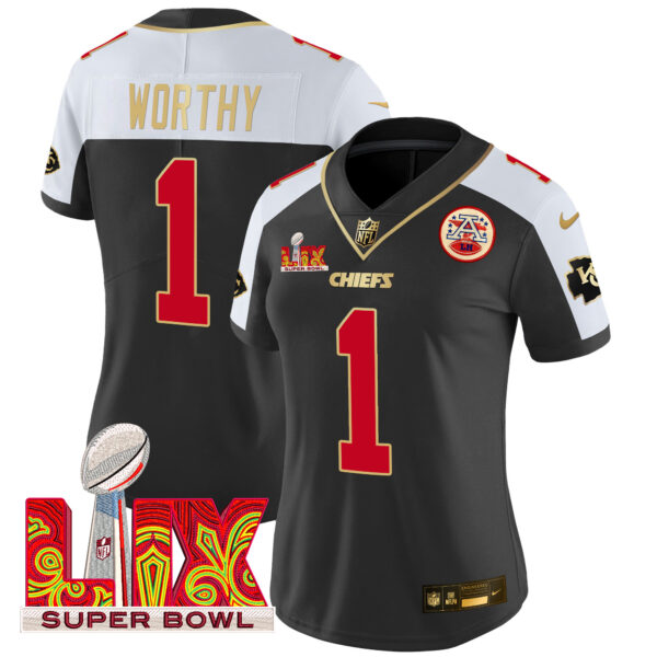 Women's Chiefs Super Bowl LIX Patch Gold Trim Vapor Limited Jersey - All Stitched - Image 9