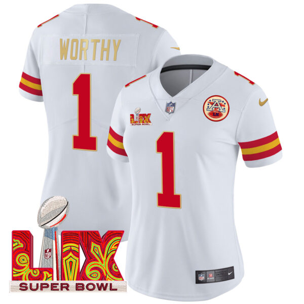 Women's Chiefs Super Bowl LIX Patch Gold Trim Vapor Limited Jersey - All Stitched - Image 49
