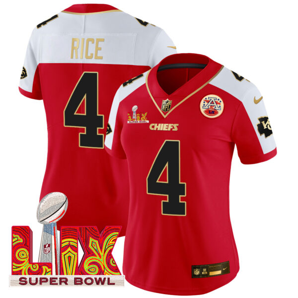 Women's Chiefs Super Bowl LIX Patch Gold Trim Vapor Limited Jersey - All Stitched - Image 16