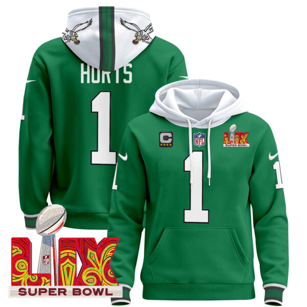 Men's Philadelphia Eagles Super Bowl LIX Patch Pullover Hoodie - All Stitched - Image 43