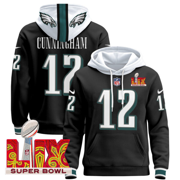 Men's Philadelphia Eagles Super Bowl LIX Patch Pullover Hoodie - All Stitched - Image 26