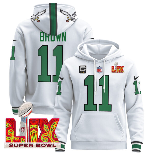 Men's Philadelphia Eagles Super Bowl LIX Patch Pullover Hoodie - All Stitched - Image 59