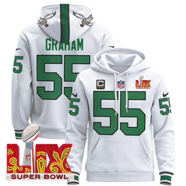 Men's Philadelphia Eagles Super Bowl LIX Patch Pullover Hoodie - All Stitched - Image 57