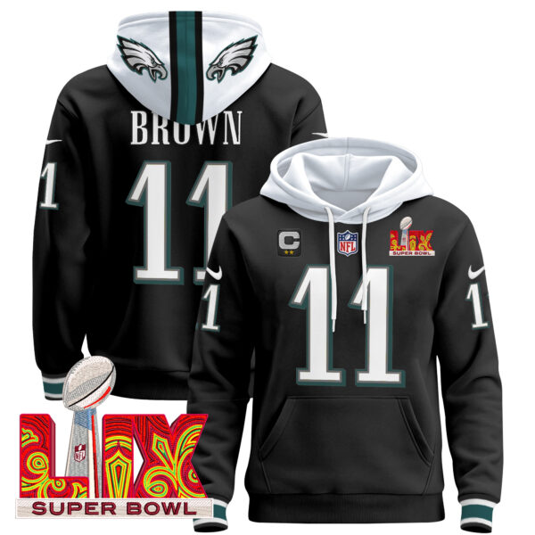Men's Philadelphia Eagles Super Bowl LIX Patch Pullover Hoodie - All Stitched - Image 29