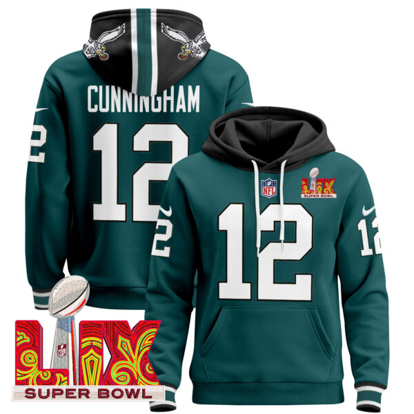 Men's Philadelphia Eagles Super Bowl LIX Patch Pullover Hoodie V3 - All Stitched - Image 6
