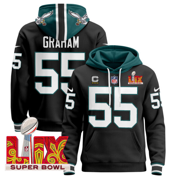 Men's Philadelphia Eagles Super Bowl LIX Patch Pullover Hoodie V3 - All Stitched - Image 27