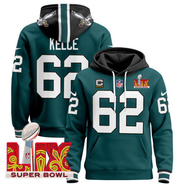Men's Philadelphia Eagles Super Bowl LIX Patch Pullover Hoodie V3 - All Stitched - Image 4