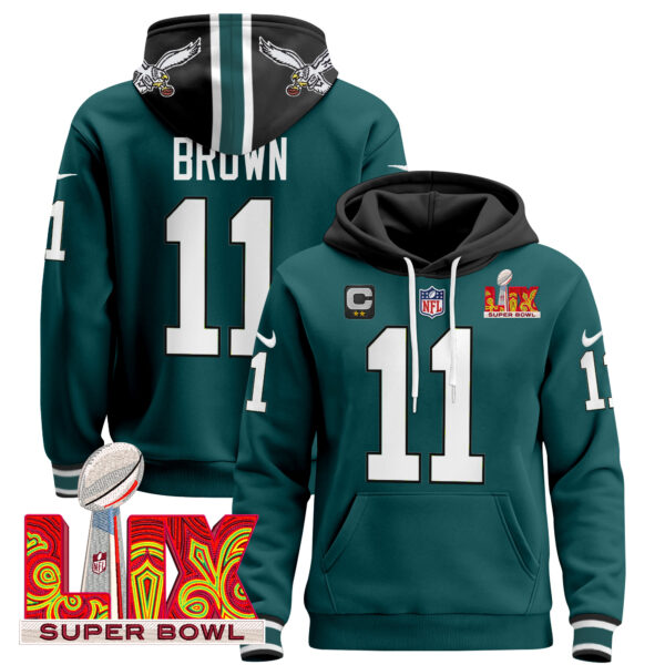 Men's Philadelphia Eagles Super Bowl LIX Patch Pullover Hoodie V3 - All Stitched - Image 9