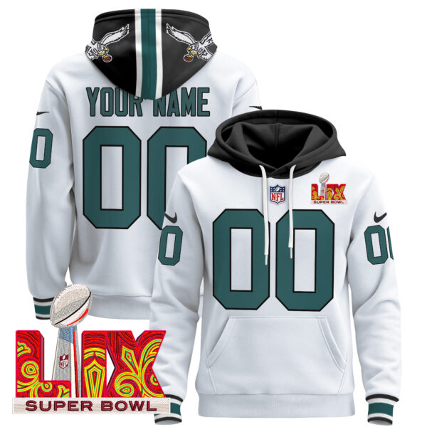 Philadelphia Eagles Super Bowl LIX Patch Custom Pullover Hoodie V3 - All Stitched - Image 2