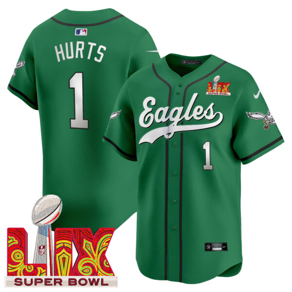 Men's Eagles Super Bowl LIX Patch Kelly Green Vapor Baseball Jersey - All Stitched - Image 3