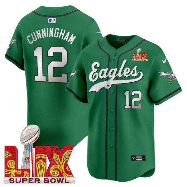Men's Eagles Super Bowl LIX Patch Kelly Green Vapor Baseball Jersey - All Stitched - Image 6
