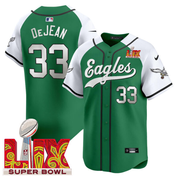 Men's Eagles Super Bowl LIX Patch Kelly Green Vapor Baseball Jersey - All Stitched - Image 43
