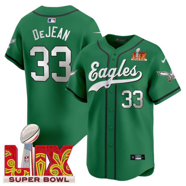 Men's Eagles Super Bowl LIX Patch Kelly Green Vapor Baseball Jersey - All Stitched - Image 10